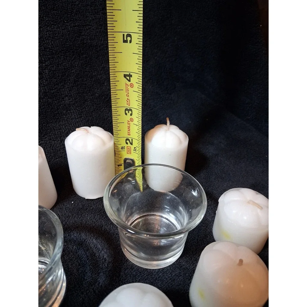 14 White Pumpkin Votive Candles and 2 Glass Holders Fall Thanksgiving Decor Set
